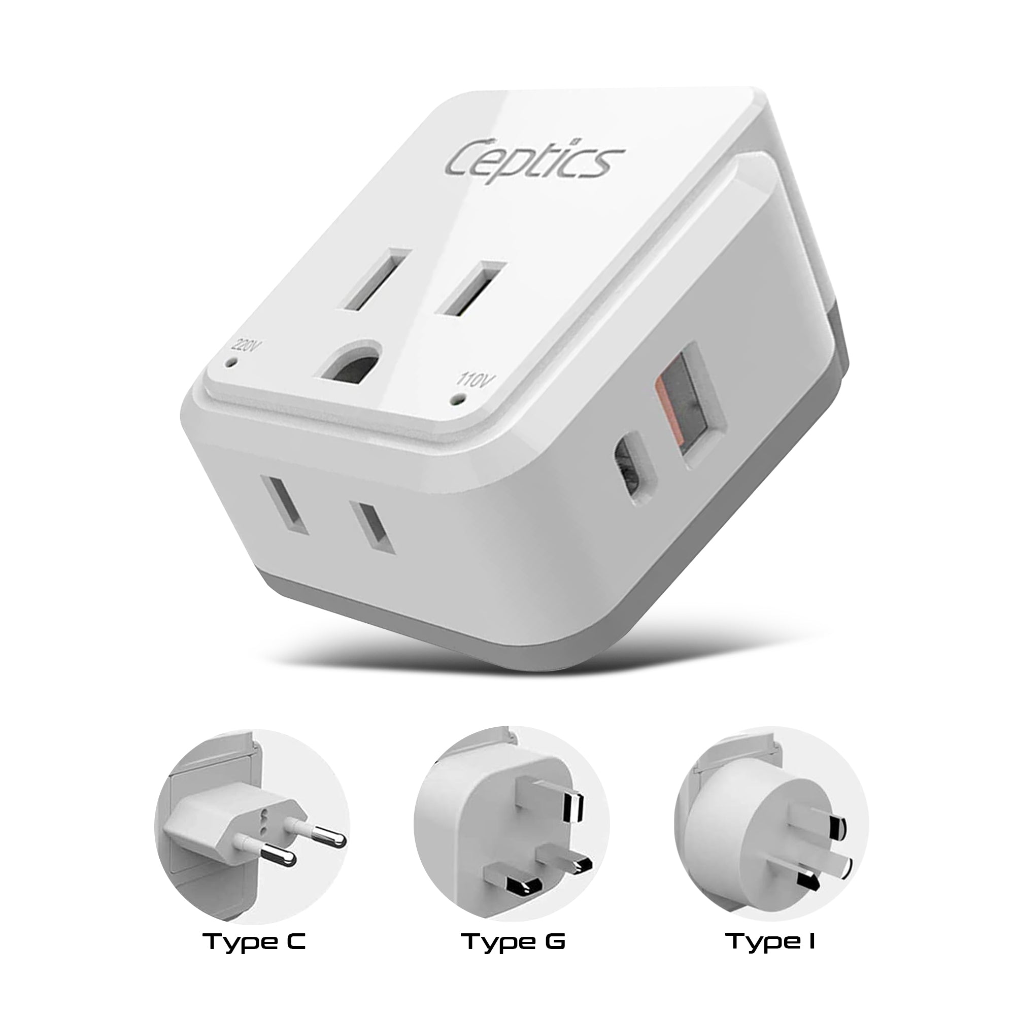 Asian, China, Malaysia Travel Adapter Set | Type C, G, I - USB & USB-C Ports + 2 US Outlets (PAK-AS)