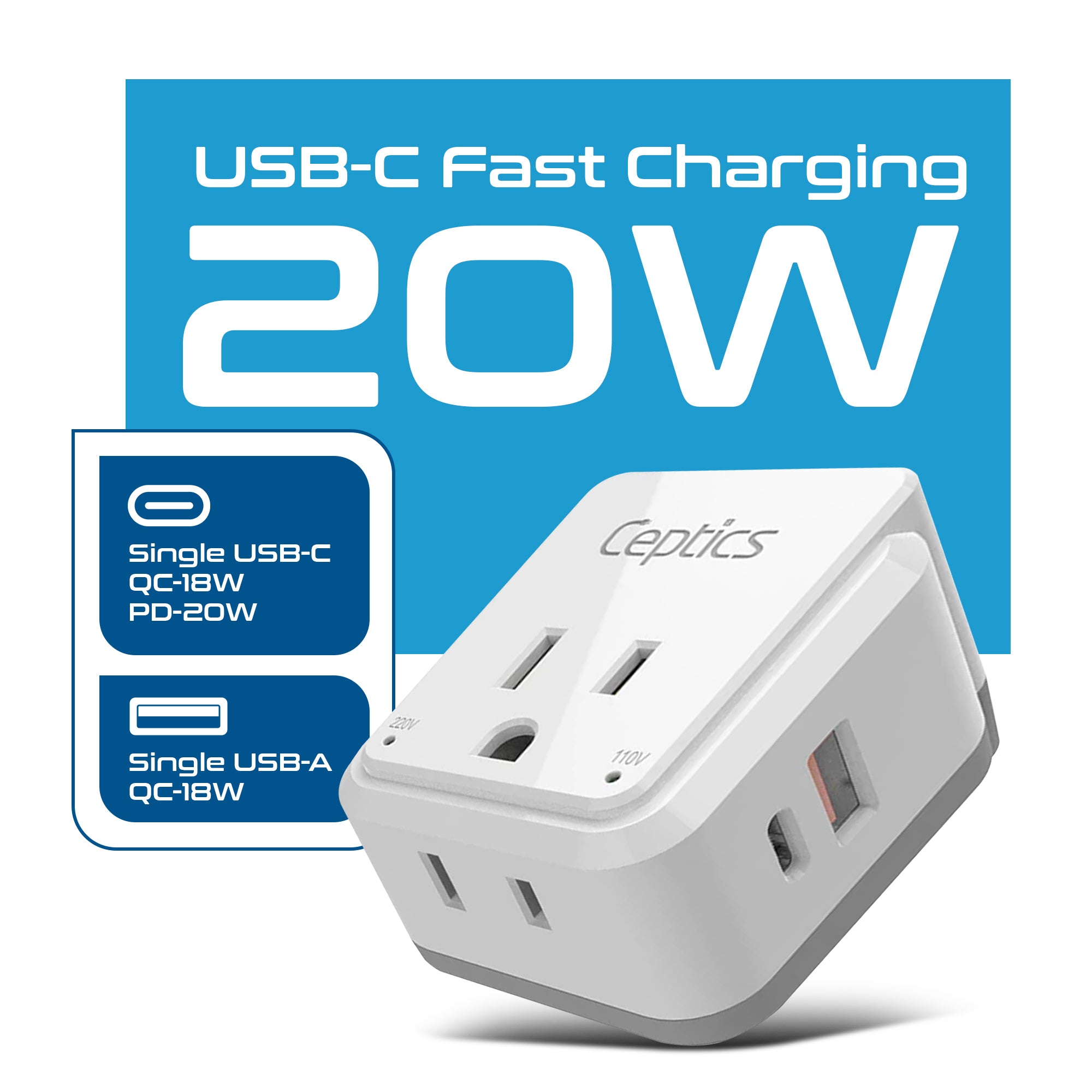 Asian, China, Malaysia Travel Adapter Set | Type C, G, I - USB & USB-C Ports + 2 US Outlets (PAK-AS)