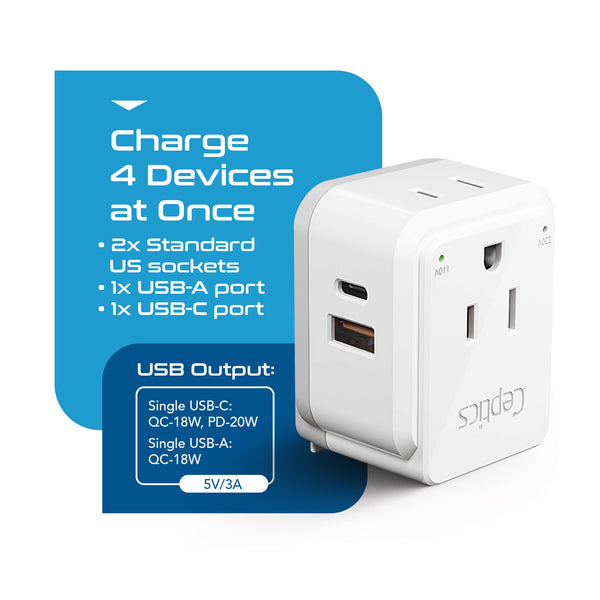 PAK-AU Australia, China, New Zealand Travel Adapter | Type I - USB & USB-C Ports + 2 US Outlets