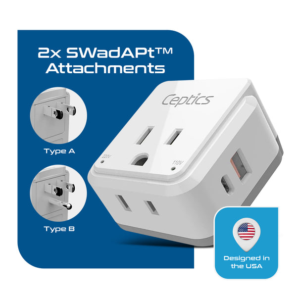 PAK-JP Japan, Philippines Travel Plug Adapter Set | Type A, B - USB & USB-C Ports + 2 US Outlets