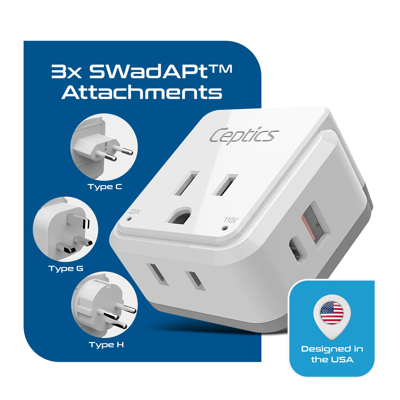 Israel, Jordan, Middle East Travel Adapter Set | Type C, G, H - USB