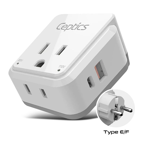 PAK-SCHUKO Germany, Korea Travel Adapter Set | Type E/F - USB & USB-C Ports + 2 US Outlets