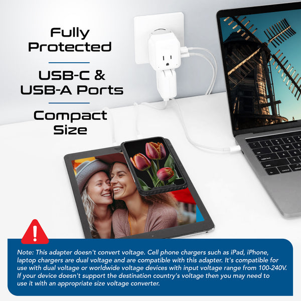 PAK-SCHUKO Germany, Korea Travel Adapter Set | Type E/F - USB & USB-C Ports + 2 US Outlets