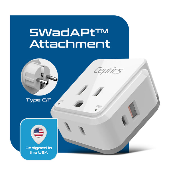 PAK-SCHUKO Germany, Korea Travel Adapter Set | Type E/F - USB & USB-C Ports + 2 US Outlets