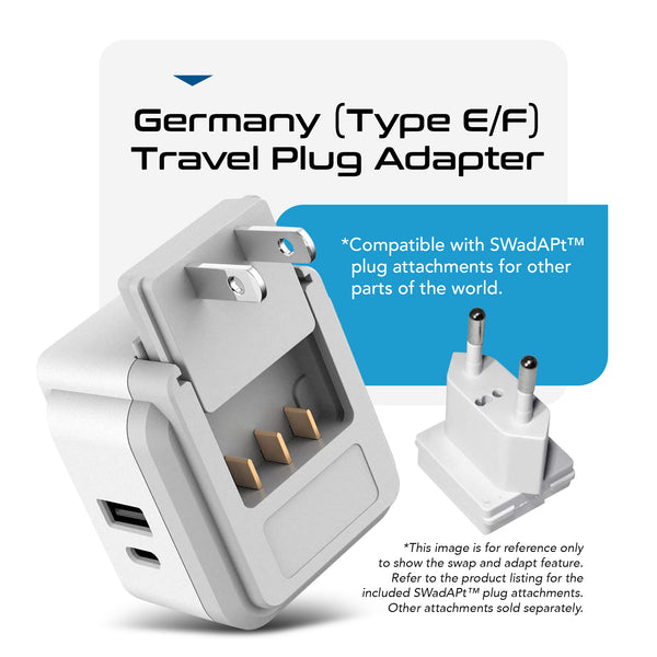 PAK-SCHUKO Germany, Korea Travel Adapter Set | Type E/F - USB & USB-C Ports + 2 US Outlets