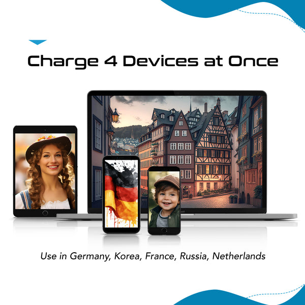 PAK-SCHUKO Germany, Korea Travel Adapter Set | Type E/F - USB & USB-C Ports + 2 US Outlets