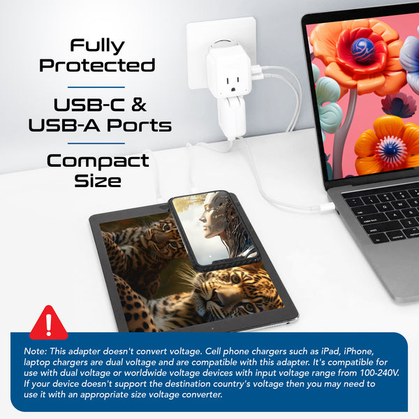 PAK-WS Travel Adapter Set | Type A, B, C, E/F, G, I - USB & USB-C Ports + 2 US Outlets