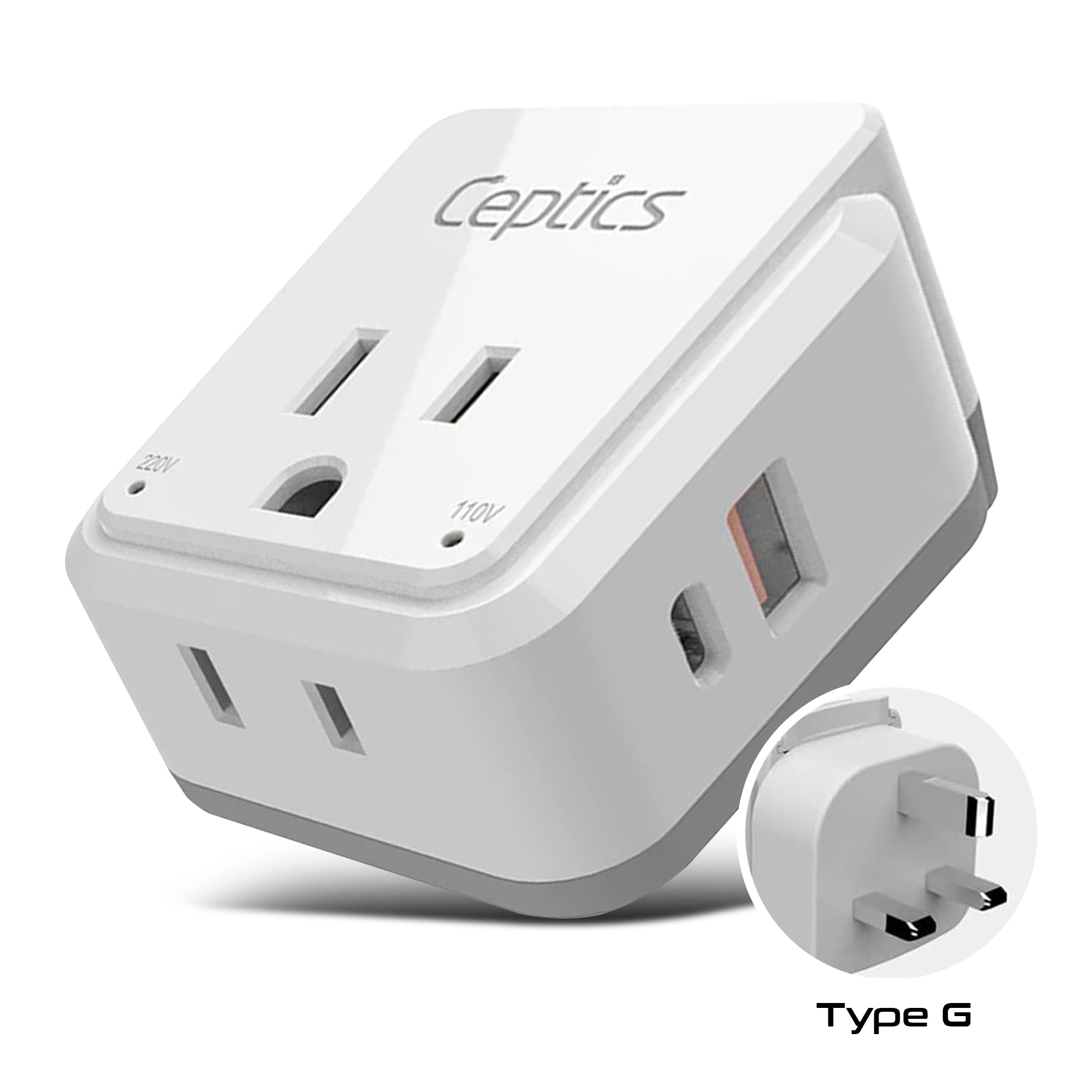 England, Hong Kong Travel Adapter | Type G - USB & USB-C Ports + 2 US Outlets (PAK-UK)