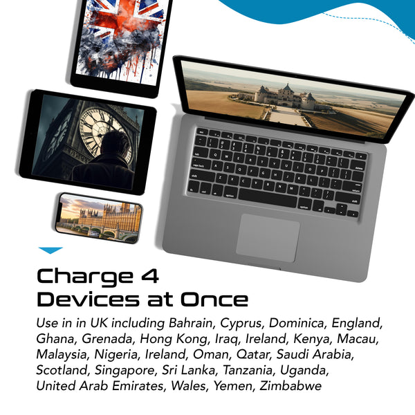 PAK-UK England, Hong Kong Travel Adapter | Type G - USB & USB-C Ports + 2 US Outlets