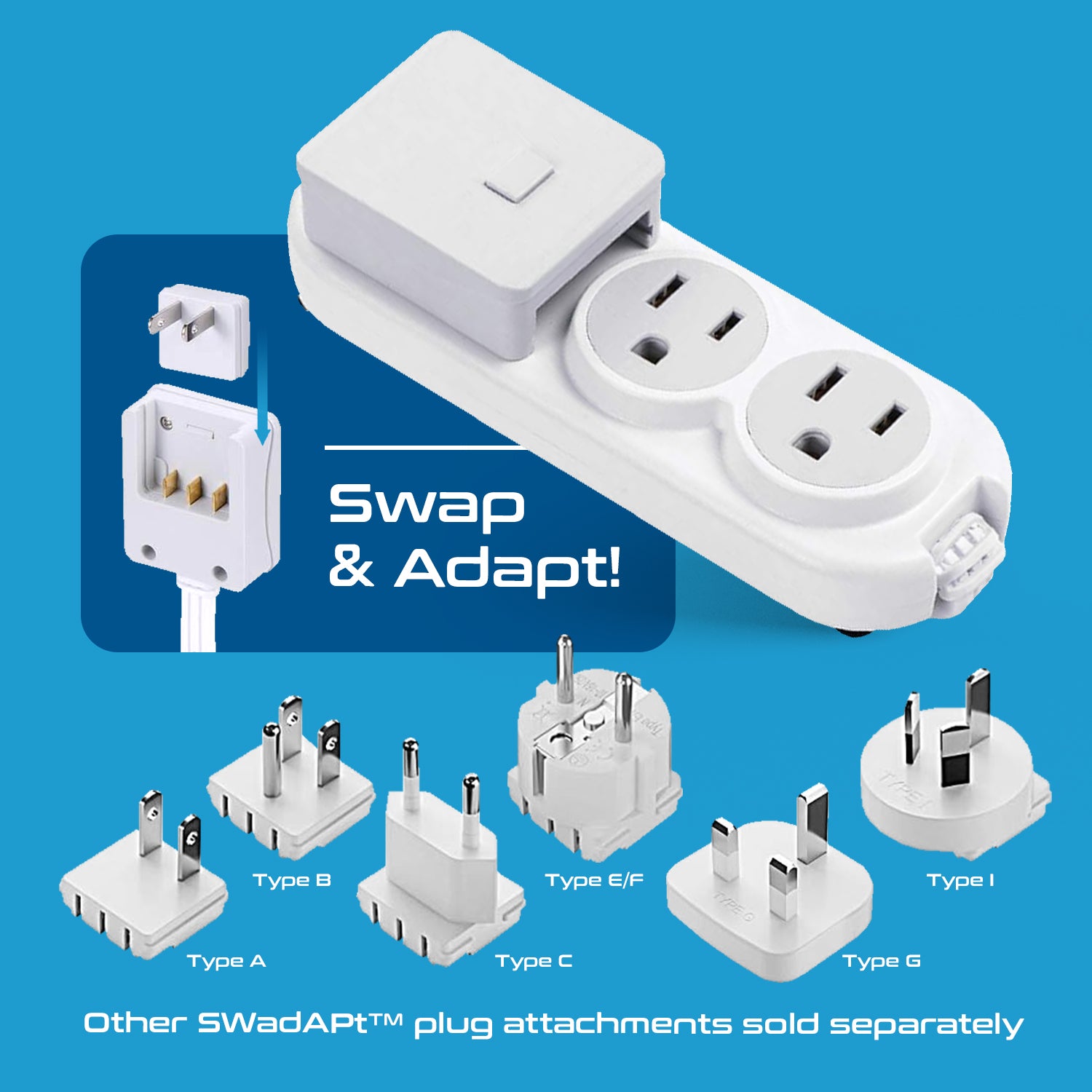 Compact Travel Power Strip - 2 US Outlets, USB & USB-C Ports - Grounded (PS-2U+)