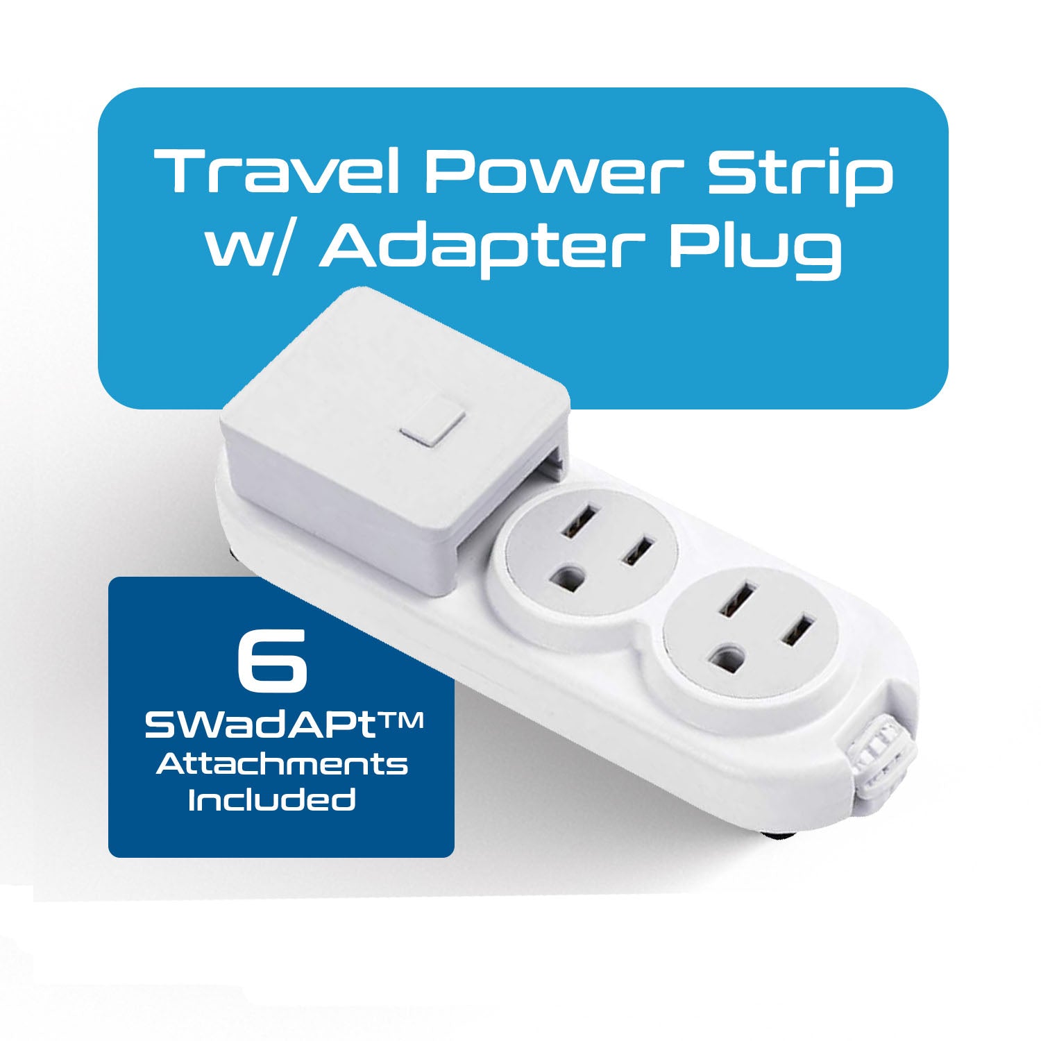 Compact Travel Power Strip - 2 US Outlets, USB & USB-C Ports - Grounded (PS-2U+)