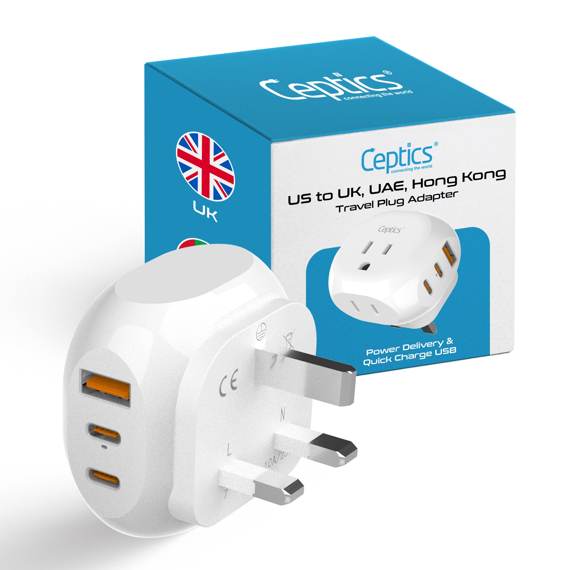 UK, England Travel Adapter Plug - Type G - 5 in 1 - Ultra Compact (PTU-7)