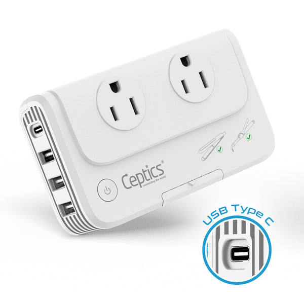 Israel Travel Voltage Converter 230W 2 Outlets + 4 USB QC 3.0 220V