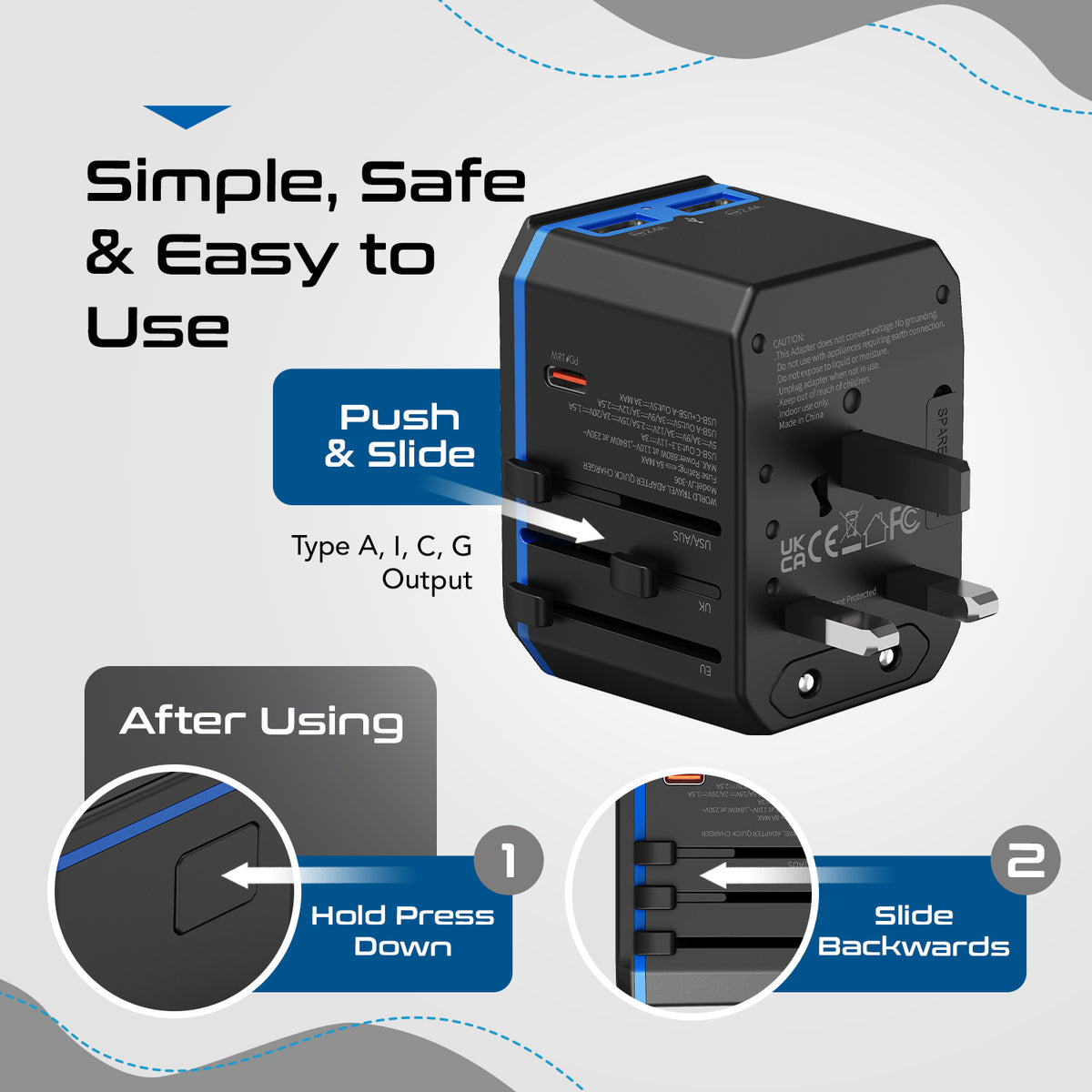 Adapter Two Module One Port All-In-One Adapter Plug | International Dual USB Port Adapter