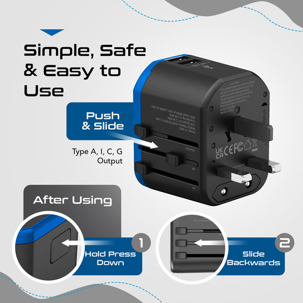 All-In-One International Travel Plug Adapter - 2 USB Ports (UP-8KU)