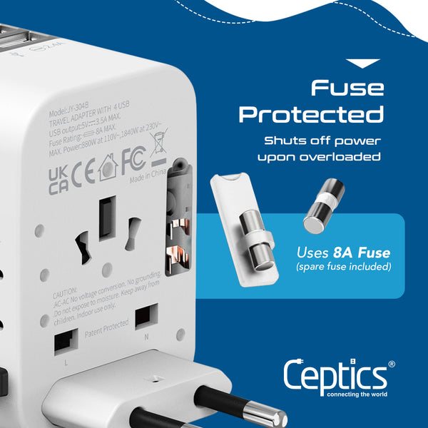All-In-One International Travel Plug Adapter - 4 USB Ports (UP-9KU)