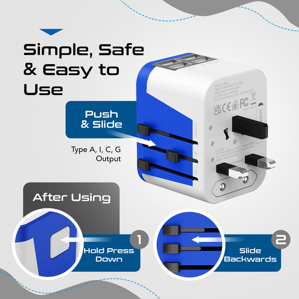 All-In-One International Travel Plug Adapter - 4 USB Ports (UP-9KU)