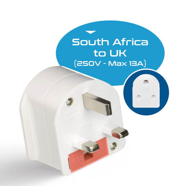 South Africa to UK - Type G - Travel Plug Adapter - Grounded (SA-UK)