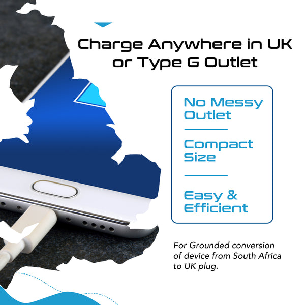 South Africa to UK - Type G - Travel Plug Adapter - Grounded (SA-UK)