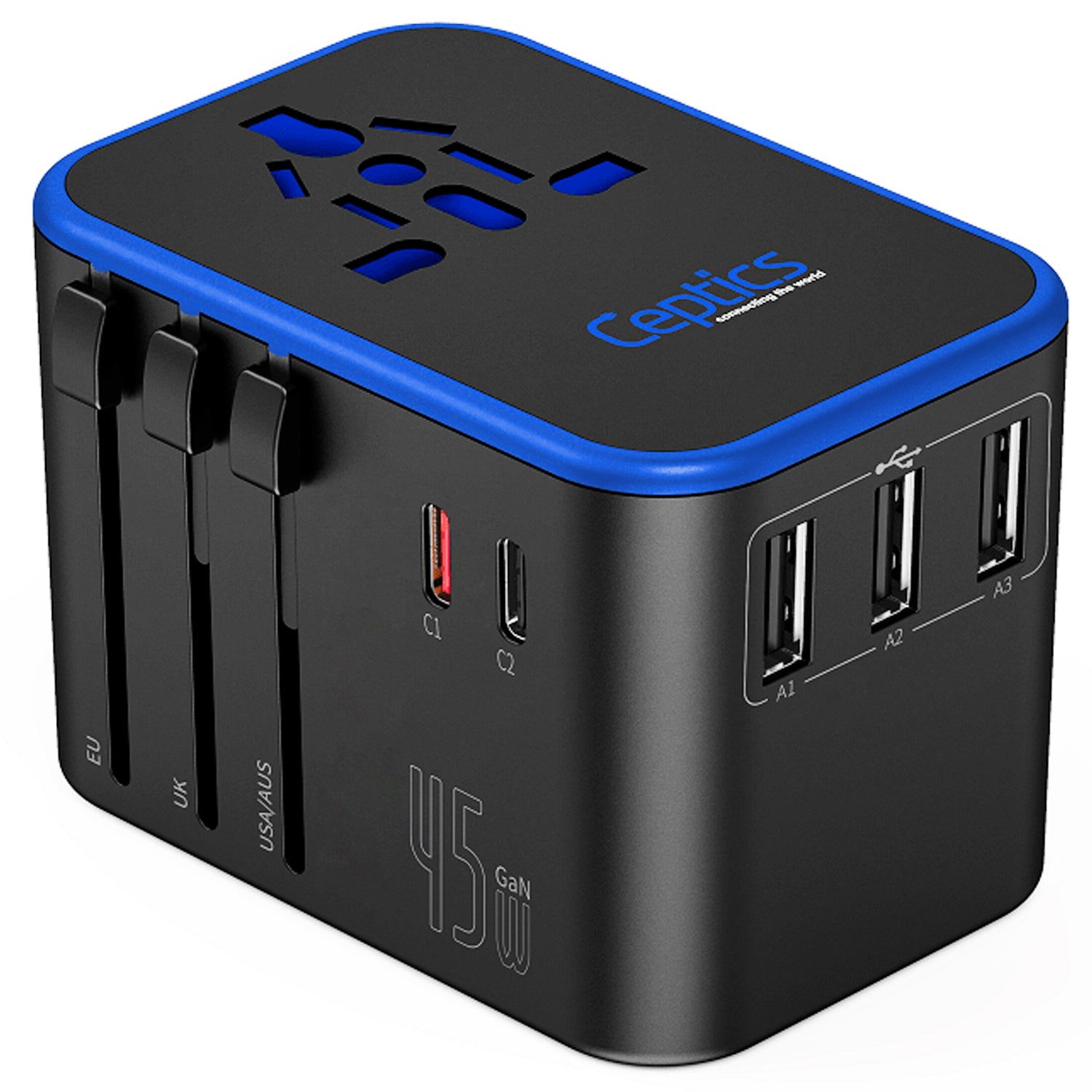 All-In-One International Travel Adapter Plug - 2 USB-C (PD & QC) - 3 USB Ports (UP-11KU)