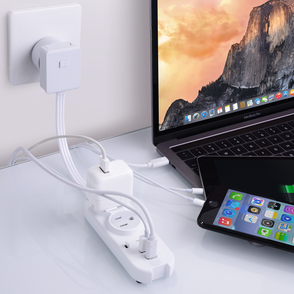 Compact Travel Power Strip - 2 US Outlets, USB & USB-C Ports - Grounded (PS-2U+)