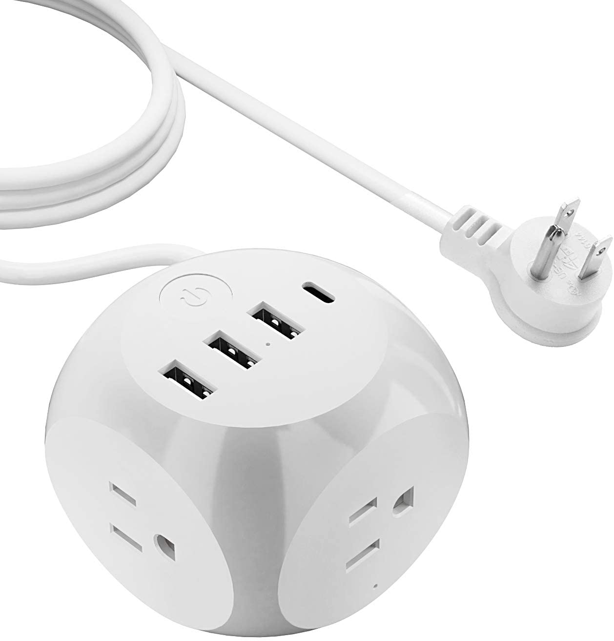 21W Power Strip - Small & Compact - Grounded Dual USB + USB-C - 3 USA Input (PS-3B4U-21W)