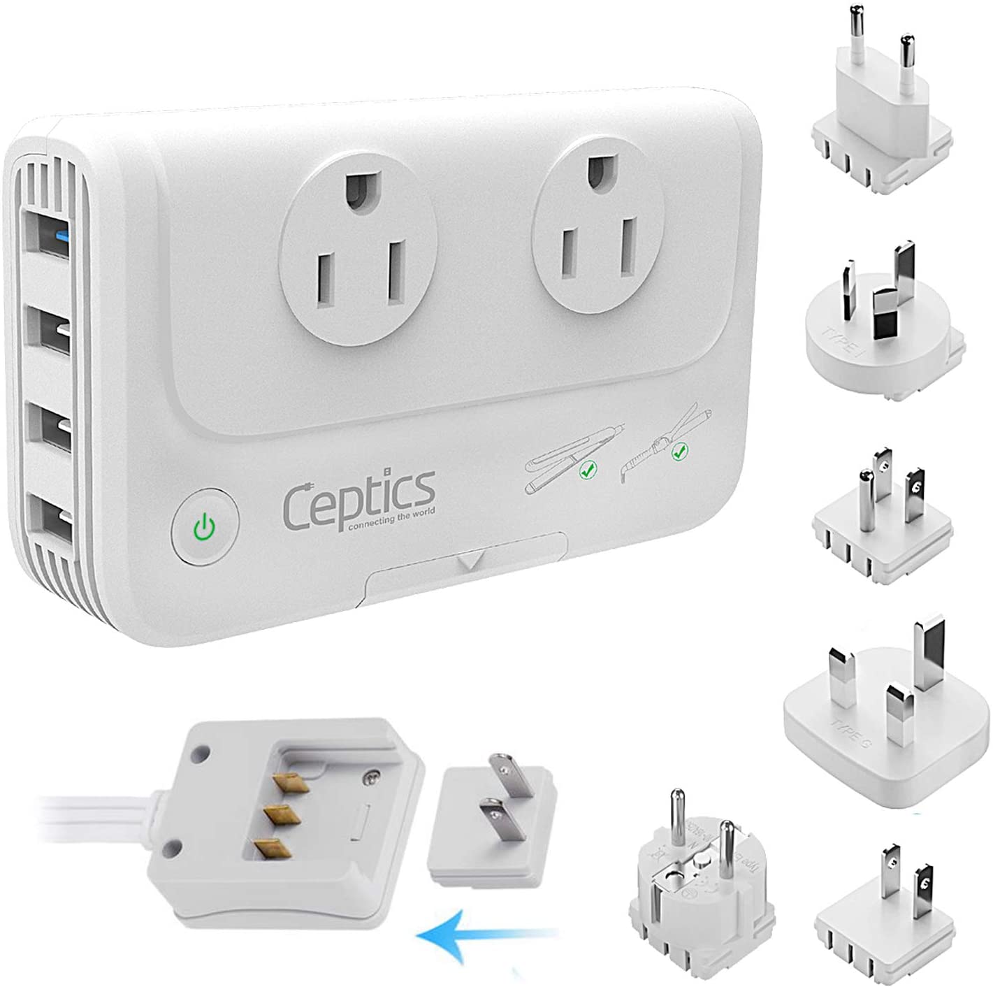ledningsfri Forblive katastrofale 230W Travel Voltage Converter - 2 Outlets + 4 USB QC 3.0 - SWadApt Com –  Ceptics