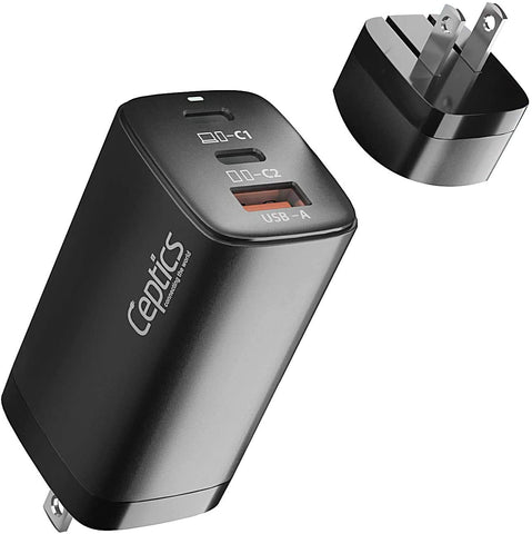 65W USB-C Ultra Compact Charger - Small USB + Dual USB-C - 3 Ports - Fast QC & PD(NAN-65)