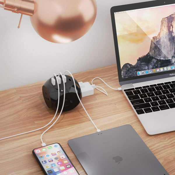 21W Power Strip - Small & Compact - Grounded Dual USB + USB-C - 3 USA Input (PS-3B4U-21W)