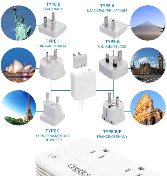 230W Travel Voltage Converter - 2 Outlets +  4 USB QC 3.0 - SWadApt Compatible