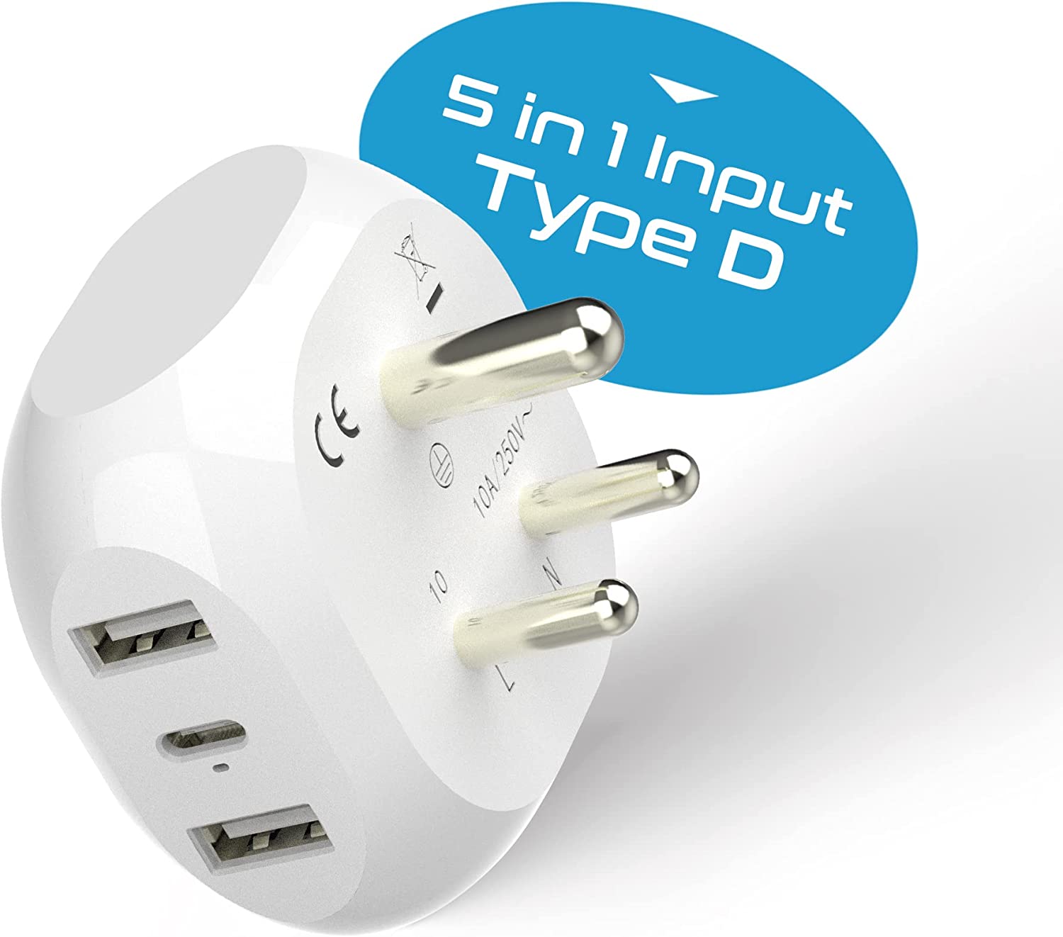 India, Pakistan Plug Adapter - Type D - 5 in 1 - Ultra Compact (PTU-10)