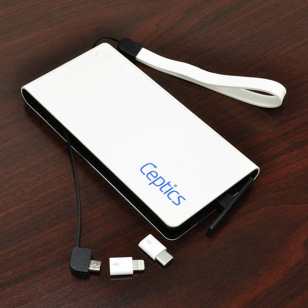 Portable Power Bank USB Battery Charger - 10,000 mAH - Dual USB output with MicroUSB cord - Lightning and USB-C Attachments