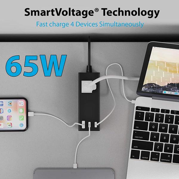 65W USB-C Power Strip Charger with USB +  Dual USB-C, 2 USA Input - Fast Charging (NANFUSE-PS)