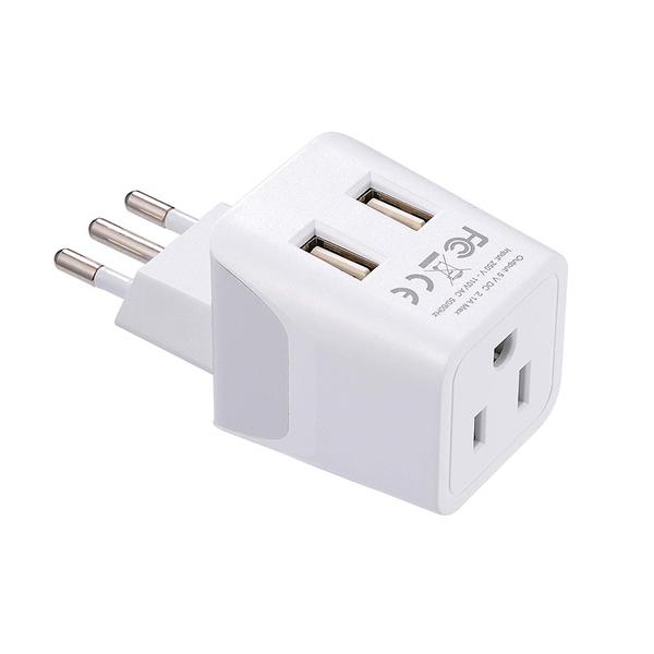 Italy Travel Adapter Plug Combo - Type C, L | Dual USB - Italian Combo