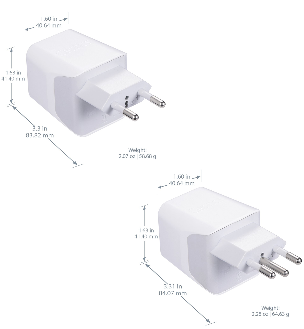 Brazil Travel Adapter Plug Combo - Type C, N | Dual USB - Brazilian Combo (CTU-9C-11C)