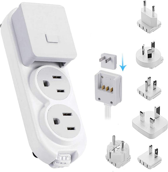 Compact Travel Power Strip - 2 US Outlets, USB & USB-C Ports - Grounded (PS-2U+)