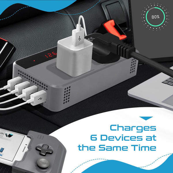 Ceptics 200W Car Power Inverter Charger with Digital Display and SmartVoltage™ Technology (PI-200W4U)