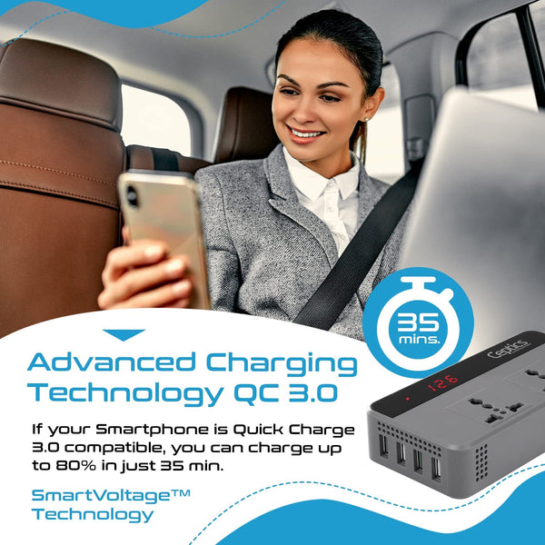 Ceptics 200W Car Power Inverter Charger with Digital Display and SmartVoltage™ Technology (PI-200W4U)