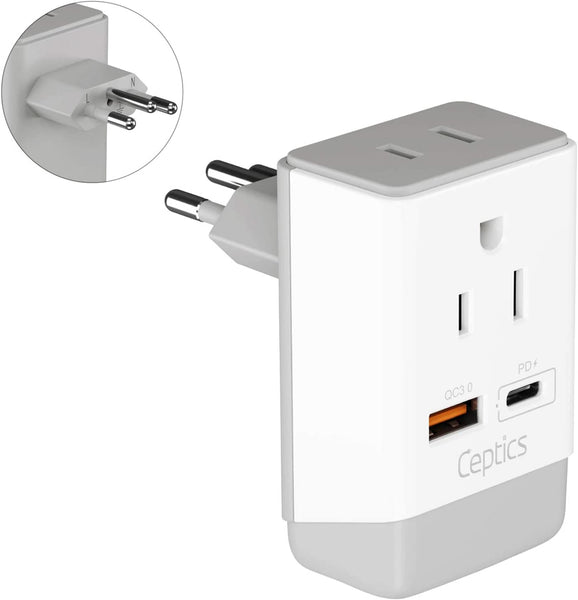 Brazil Travel Adapter | Type N - USB-A & USB-C Ports + 2 USA Outlet (AP-11C)