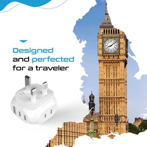 UK, England Travel Adapter Plug - Type G - 5 in 1 - Ultra Compact (PTU-7)
