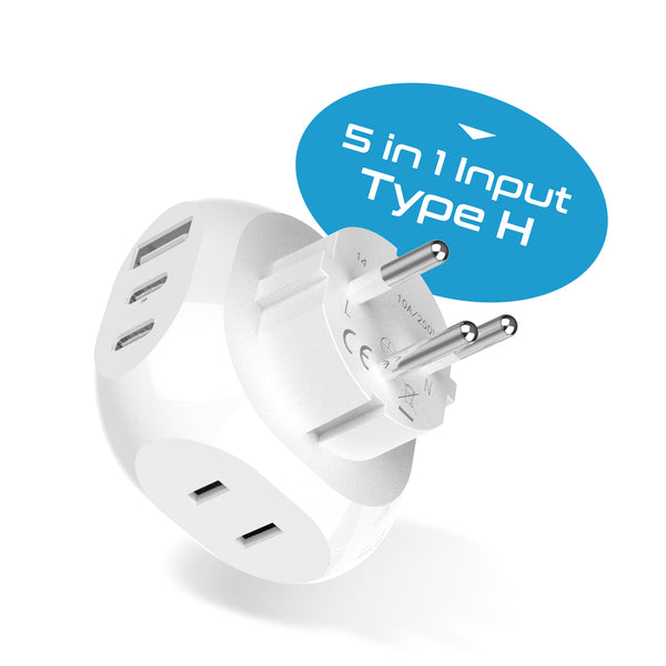 Israel, Palestine Travel Plug Adapter - Type H - 5 in 1 - Ultra Compact (PTU-14)