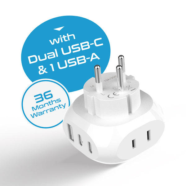 Israel, Palestine Travel Plug Adapter - Type H - 5 in 1 - Ultra Compact (PTU-14)