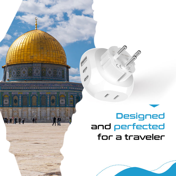 Israel, Palestine Travel Plug Adapter - Type H - 5 in 1 - Ultra Compact (PTU-14)