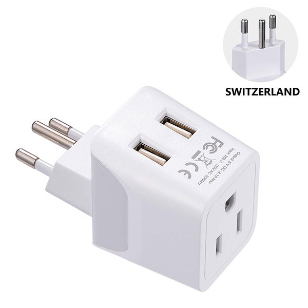 Switzerland Travel Adapter Plug Combo - Type J, C | Dual USB – Swiss Combo
