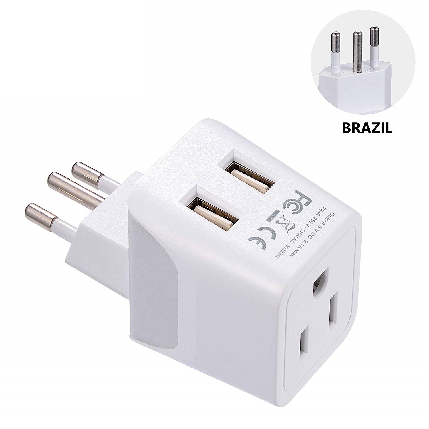 Brazil Travel Adapter Plug Combo - Type C, N | Dual USB - Brazilian Combo (CTU-9C-11C)