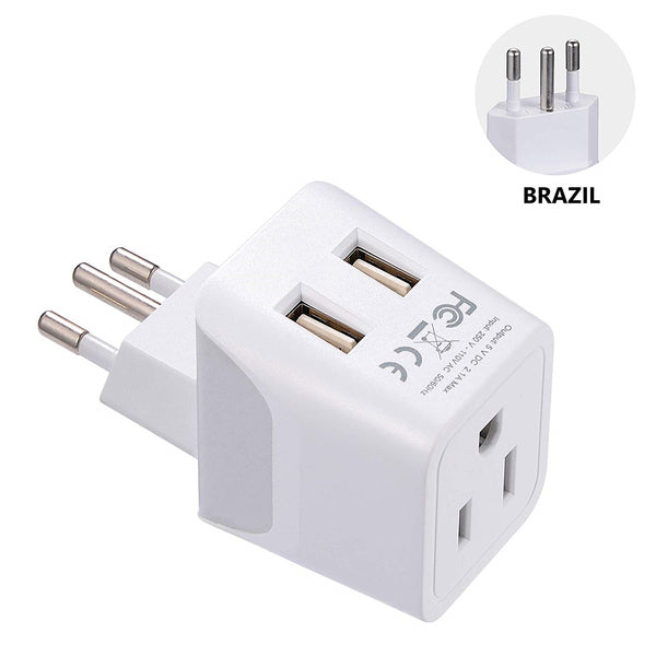 Brazil Travel Adapter Plug Combo - Type C, N | Dual USB - Brazilian Combo
