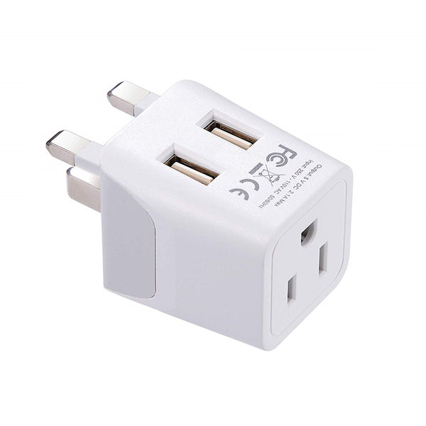 UK, England Travel Adapter Plug with Dual USB - Type G - 2 Pack
