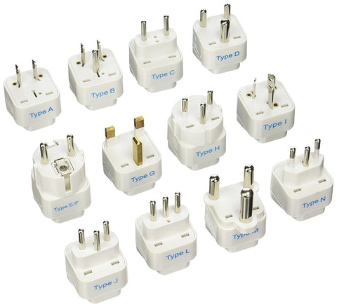 International Travel Adapter Plug Set - 12 pcs (GP-12PK ) - Grounded