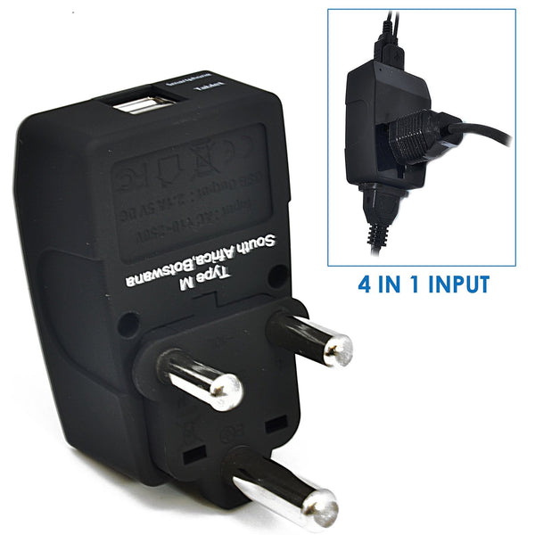 South Africa Travel Adapter - Type M - 4 in 1 - 2 USB Ports (GP4-10L)