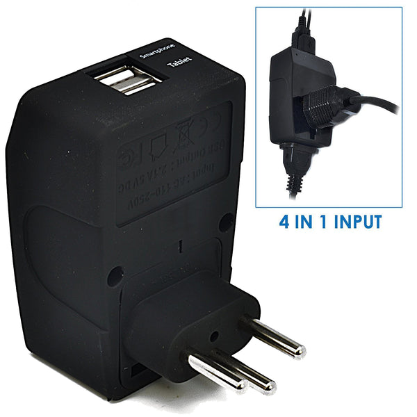 Brazil Travel Adapter - Type N - 4 in 1 - 2 USB Ports (GP4-11C)